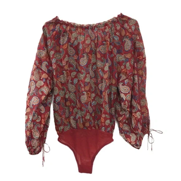 Free People Red Paisley Sundown Off the Shoulder Bodysuit - Picture 5 of 8